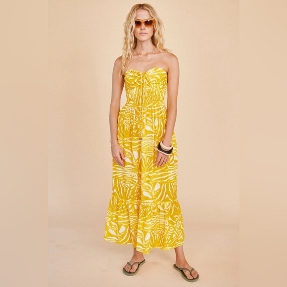 NEW Hunter Bell Lindley Maxi Dress Marigold Palms, Large - Picture 1 of 4
